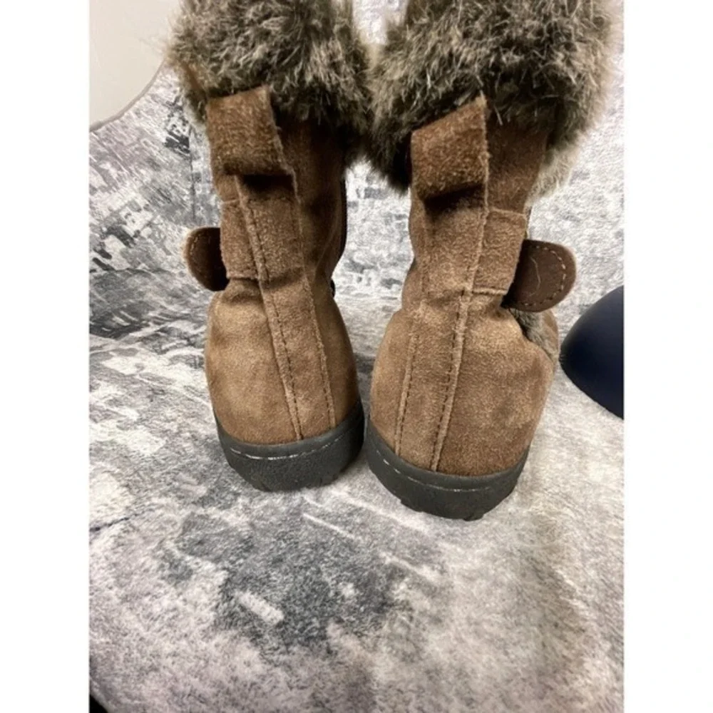 Khombu Lindsey Ankle Boots Women's‎ Size 7 Brown Suede Faux Fur Trimmed Winter